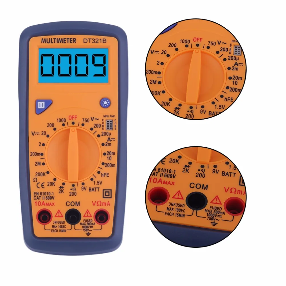 DT321B Цифровой мультиметр портативный AC/DC измеритель напряжения Синяя подсветка
