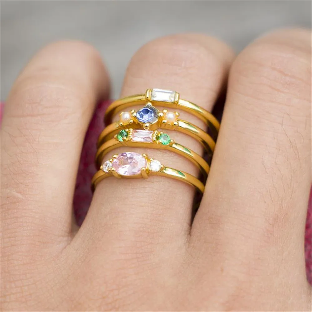 2019 для мужчин и женщин геометрических колец 4 шт./компл. кубического циркония