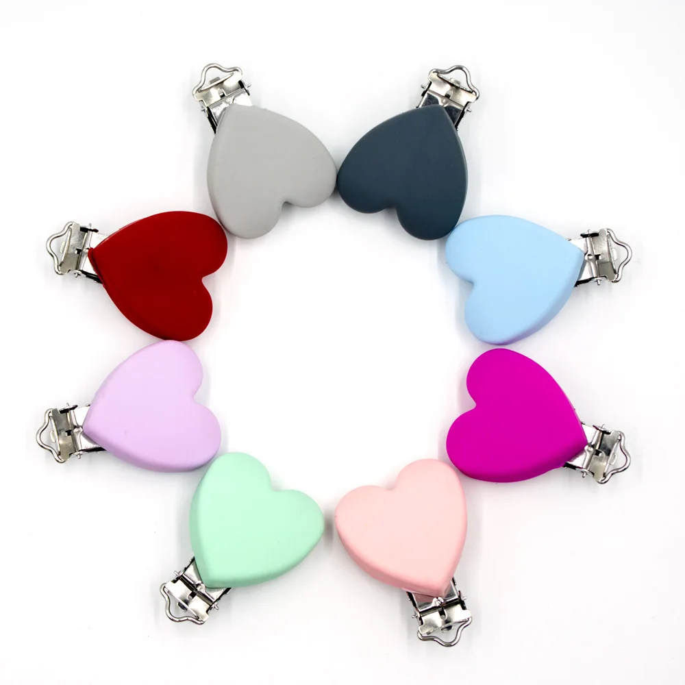3Pcs Heart Shaped Pacifier Clips Perle Silicone Baby Nippe Holder Clip Non-toxic Nipple Clasps Pacifier Chain Siliconen Kralen