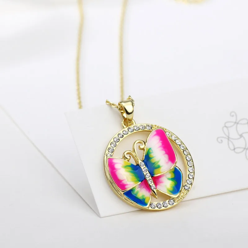 Neoglory светло желтый золотой цветной эмаль подвеска ожерелья в виде бабочки модный