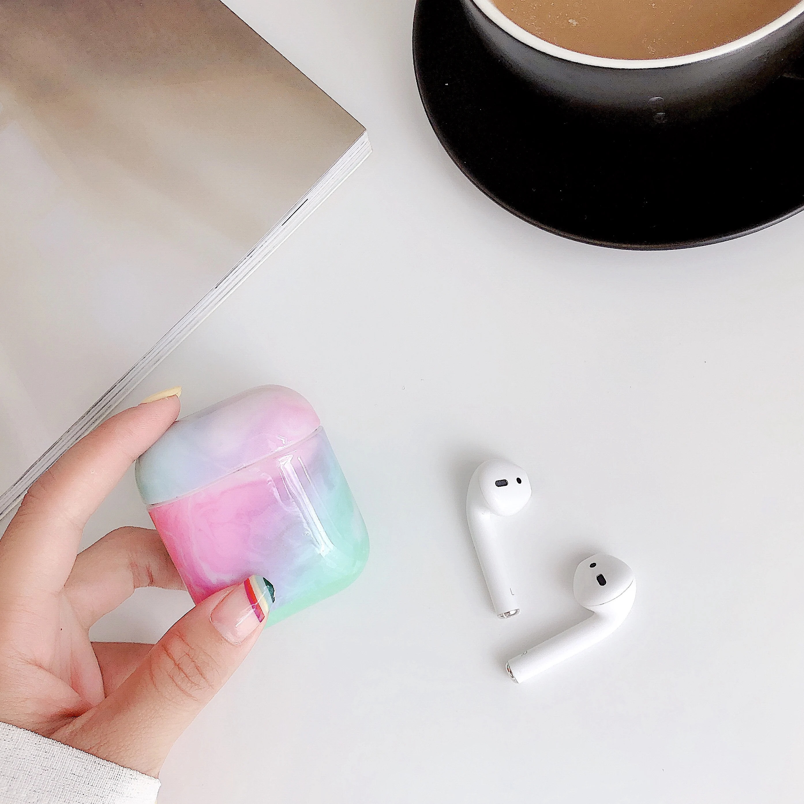 Чехол для наушников Airpods 2 чехол Роскошный Мраморный Жесткий ПК Защитный зарядная
