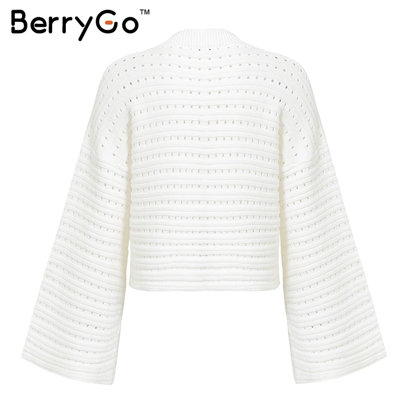 Женский вязаный свитер BerryGo белая водолазка с рукавом летучая мышь повседневные