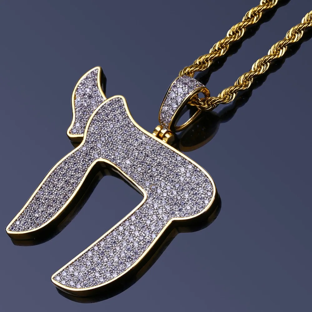 TOPGRILLZ позолоченное покрытое Iced Out Micro Pave CZ камень еврейский символ Chai Подвески ожерелье хип-хоп для мужчин и женщин