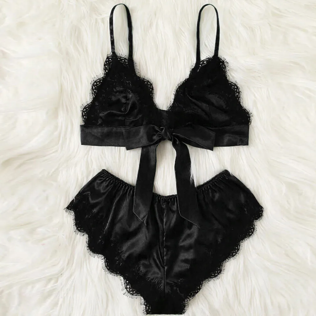 Женское нижнее белье комплект с бюстгальтером однотонное бантом Женский из