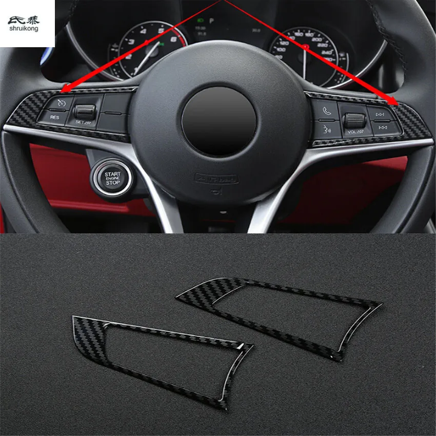 

Car sticker Carbon Fiber Grain 2pcs/Lot For Alfa Romeo Giulia 952 2017 2018 ABS Chrome Steering Wheel Decoration Cover