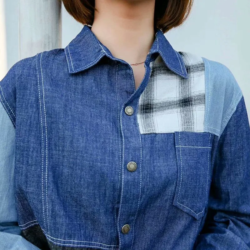 Женская клетчатая блузка TWOTWINSTYLE осенняя черная повседневная однобортная