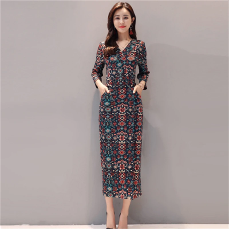 Женское клетчатое платье с длинным рукавом корейское облегающее v образным