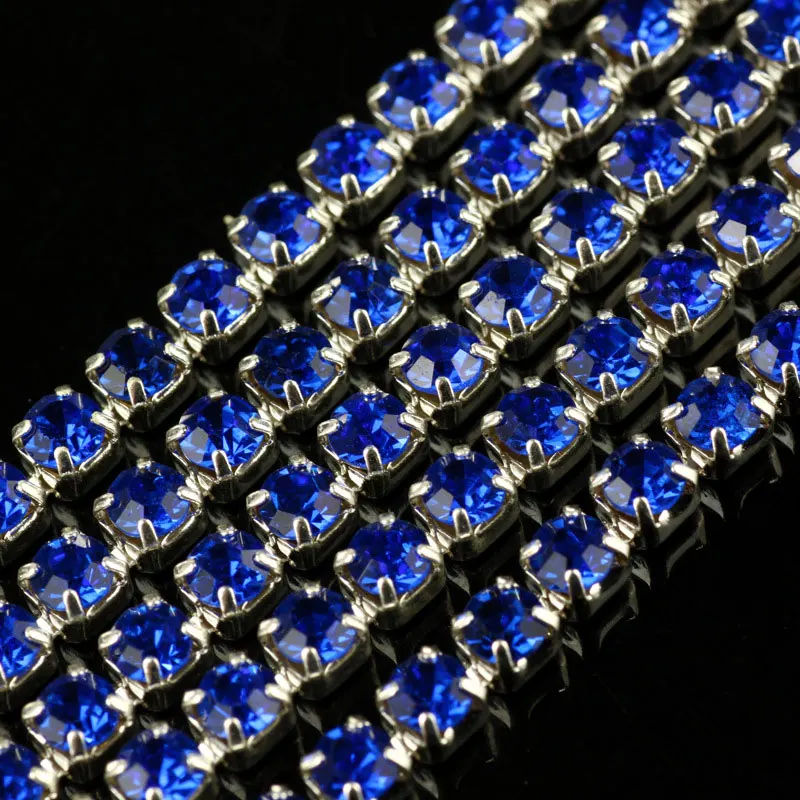 RoyalBlue-sliver cla 10 метров со стразами цепи ss6~ ss18 стекло стикер Аппликация со стразами с украшением в виде кристаллов для DIY пришить Одежда вышитая одежда аксессуары - Цвет: RoyalBlue-sliver cla