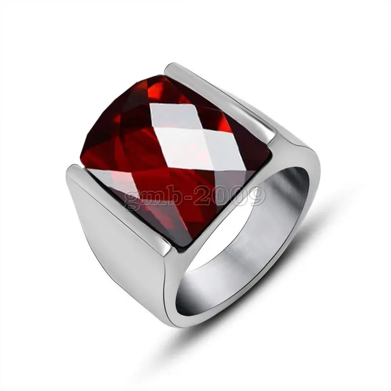 Фото Винтажное мужское красное рубиновое титановое кольцо из нержавеющей стали