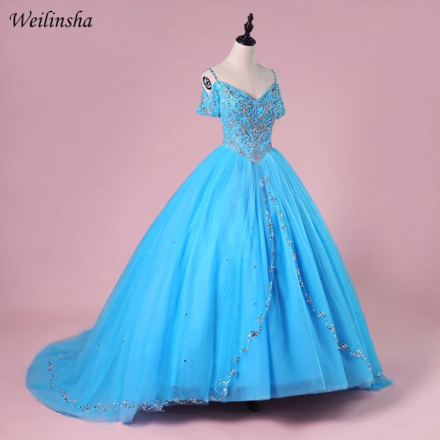 Weilinsha Мода Тюль бальные платья сладкий 15 Quinceanera платье с открытыми плечами и Карамельный цвет класса «Люкс», Vestidos De Quinceanera