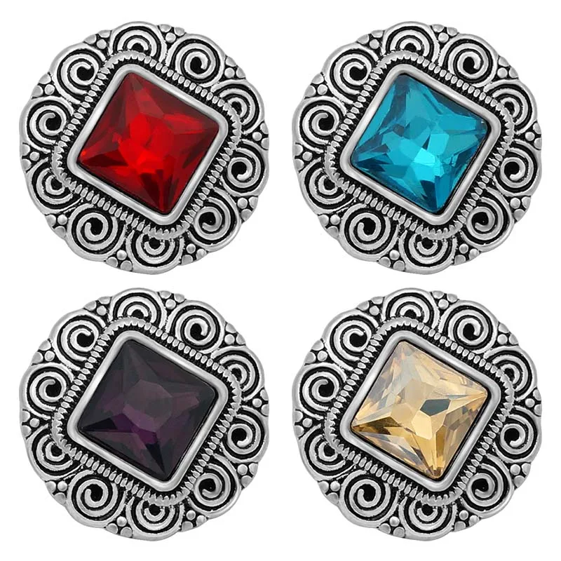 

New Beauty Flower pattern Colorful square Rhinestone 18MM snap buttons fit snap bracelets jewelry wholesale KZ3232