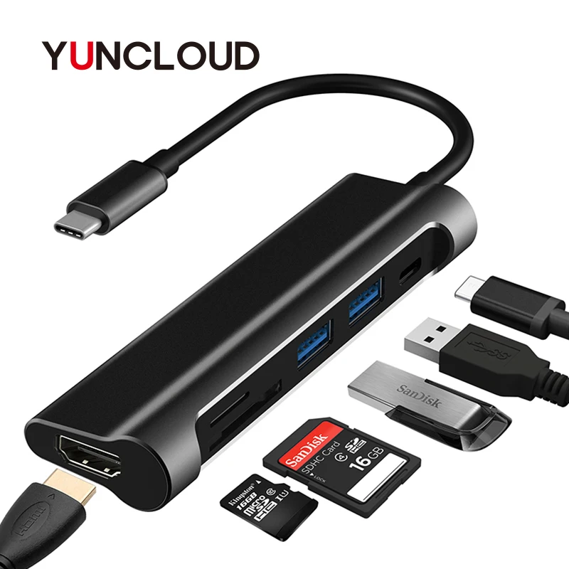 USB C3.1 концентратор адаптер Type C Thunderbolt 5 в 1 многопортовый ключ с 3 0 выход кардридер 2