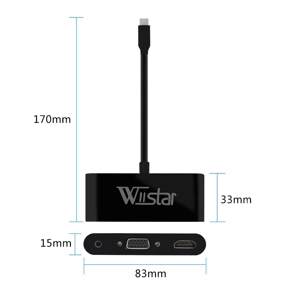 Wiistar USB C Тип к HDMI VGA с 3 5 мм аудиоадаптером в 1 концентратор от Type до 4K 1080p для