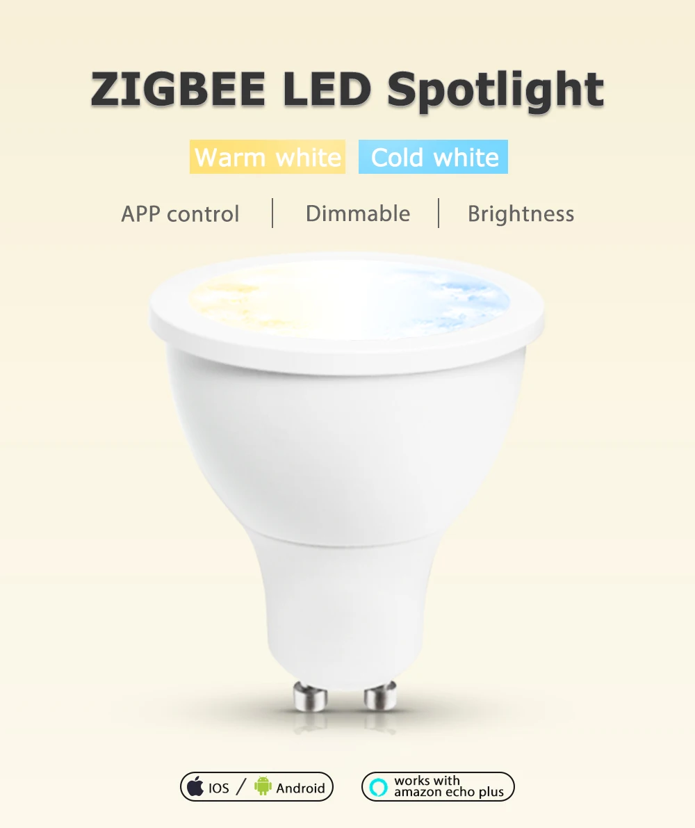 G светодиодный светильник OPTO zigbee ww/cw dimmer GU10 bulu Светодиодный прожектор 5 Вт ZLL smart APP контроллер AC100-240V холодный белый и теплый белый светодиодный светильник