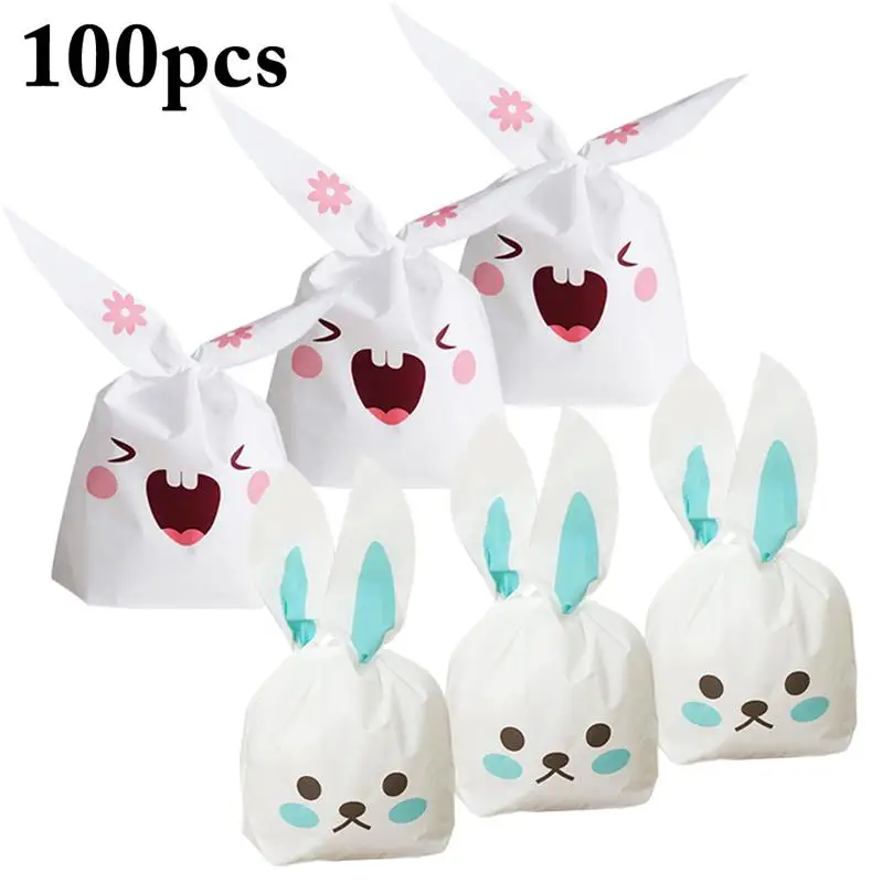 100pcs Пасхальные конфеты мешок набор милые длинные заячьи кроличьи уши подарочная упаковка сумка вечерние сувениры для печенья конфеты закуски - Цвет: 100pcs