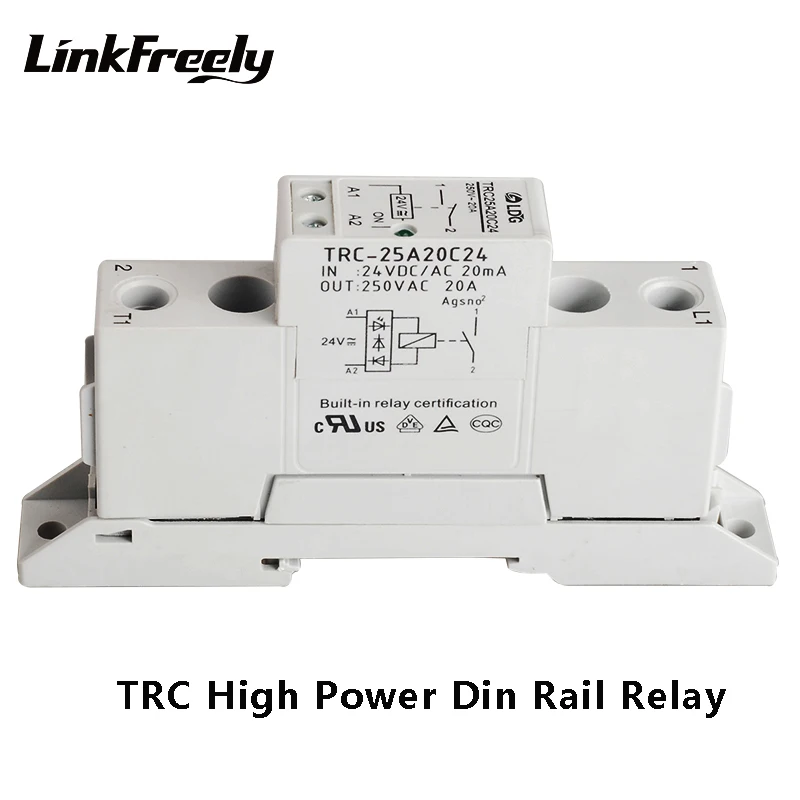 TRC-25A20C24 высокой мощности Din рейку реле 24VDC/AC 20mA вход 250VAC 20A выход Мягкий Запуск электромагнитного контакта релейный модуль