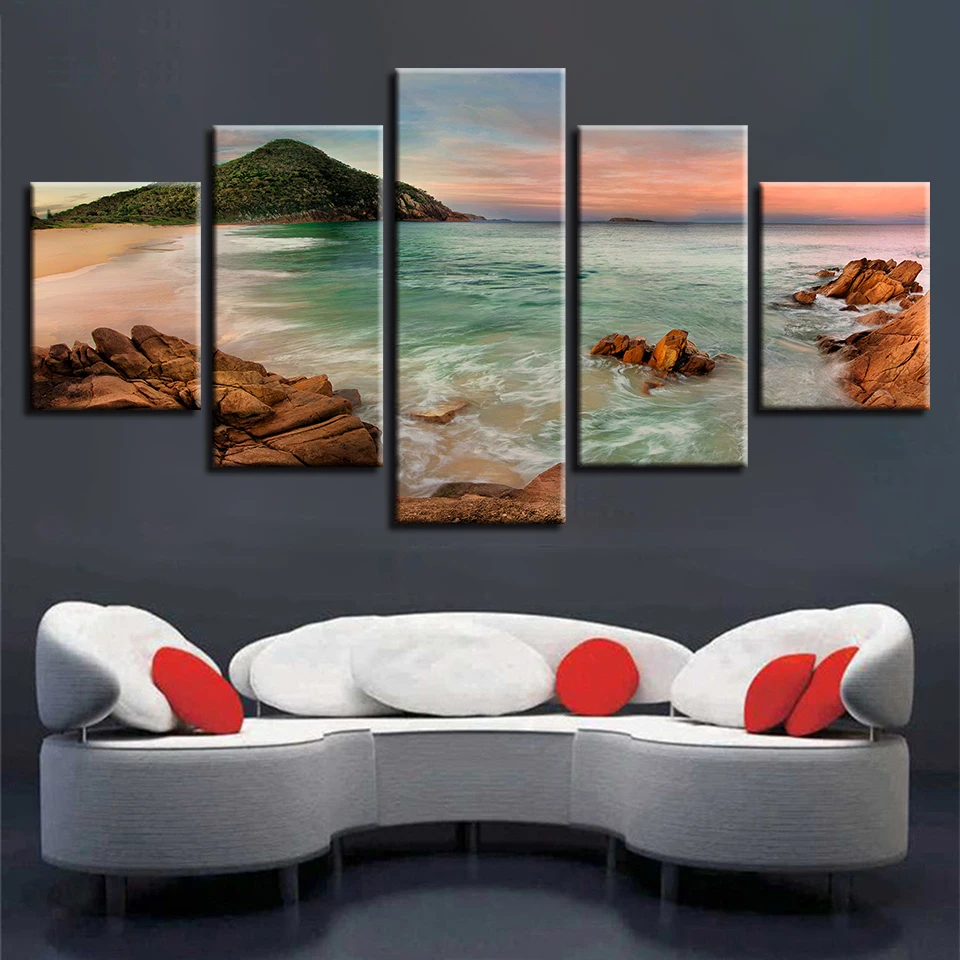 Холст Картины Wall Art домашний декор HD печатает 5 шт. море пляж фотографии волн