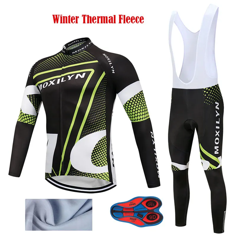 Moxilyn зимний термальный флисовый комплект для велоспорта Ropa Ciclismo Invierno Hombre Roupa Ciclismo велосипедная одежда зеленый костюм - Цвет: 1