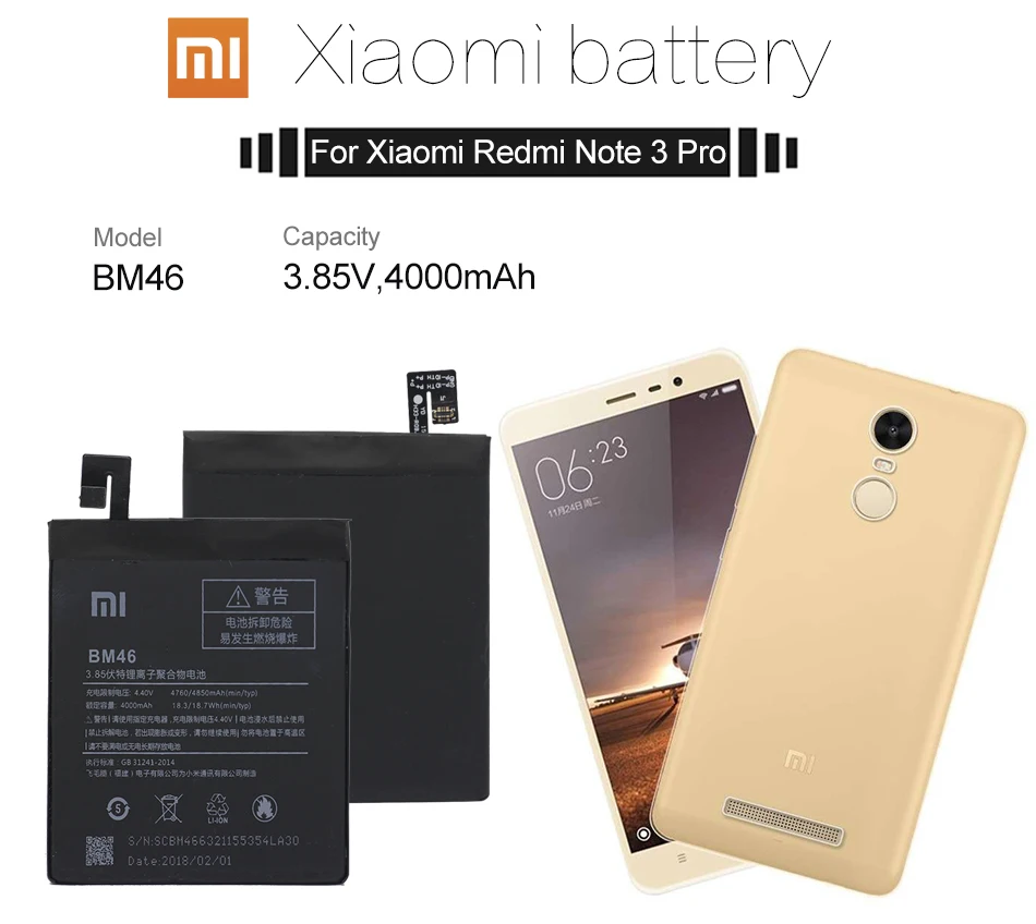 Аккумулятор Xiao Mi BM46, настоящий аккумулятор 4000 мАч для Xiaomi Redmi Note 3/Note 3 Pro, запасные аккумуляторы для телефонов, бесплатные инструменты