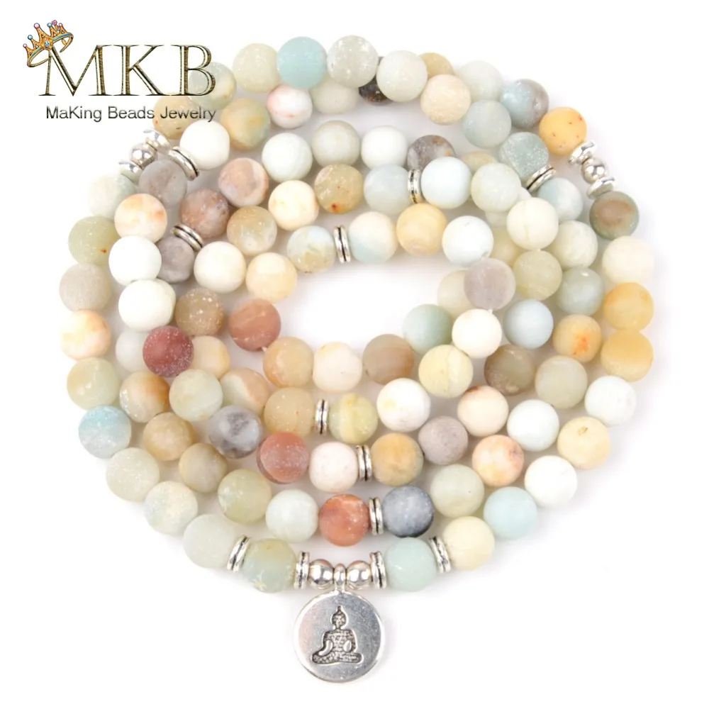108 шт. браслет Mala Beads Boho из натурального матового амазонита бусины бриллианты для