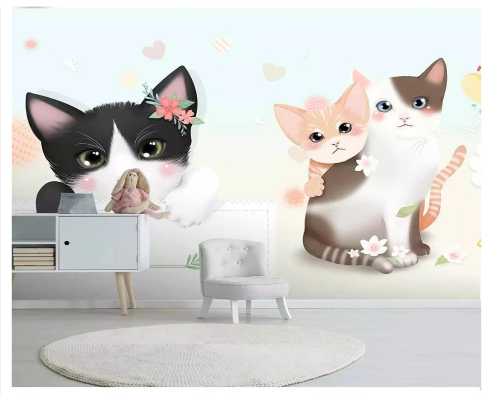 

beibehang Modern personality cute animal wall paper kitty house full background custom space papel de parede 3d wallpaper tapety