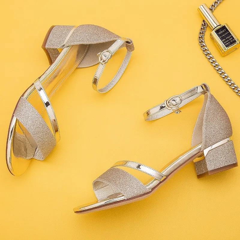 XDA Летние женские сандалии открытый носок женская обувь на среднем каблуке с