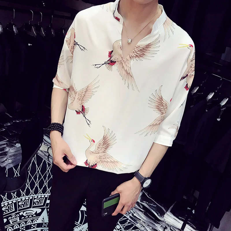 Мужская рубашка с принтом в китайском стиле Повседневная Свободная дышащая