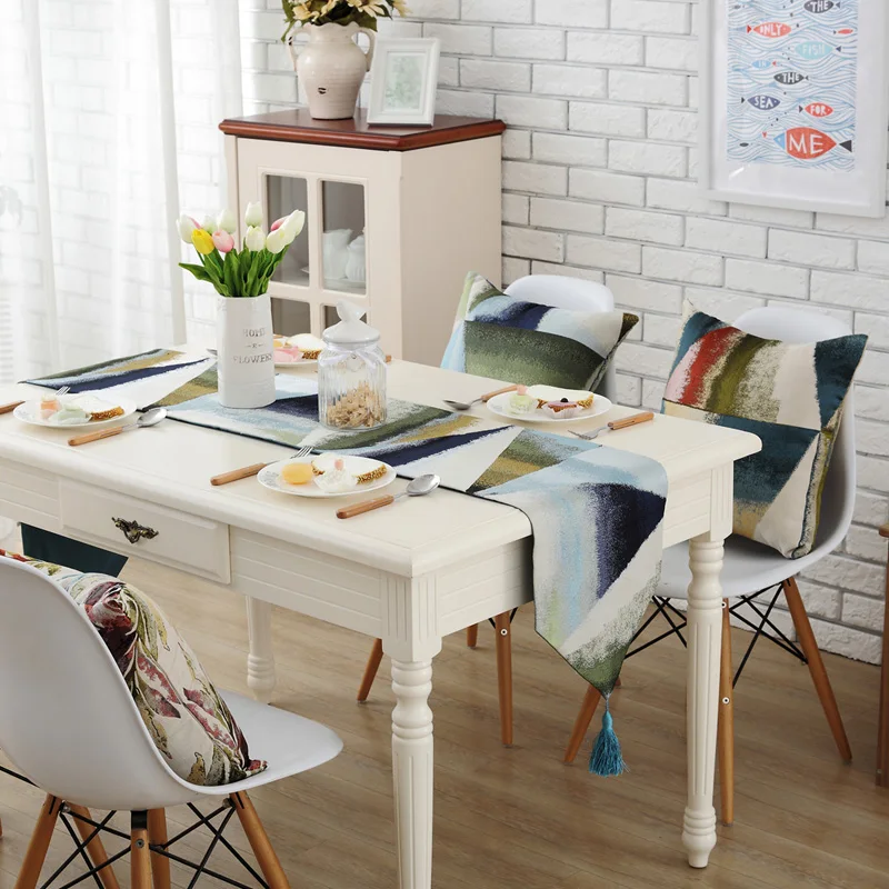 DUNXDECO скатерть из хлопчатобумажной смесовой ткани с синими геометрическими