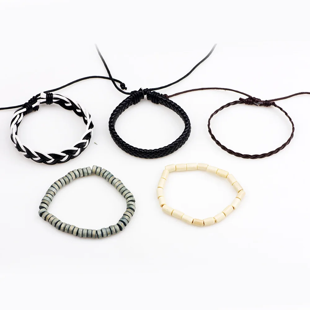 5 шт./компл. Boho Gypsy хиппи Панк Зеленый Бежевый деревянный бисер белый черный