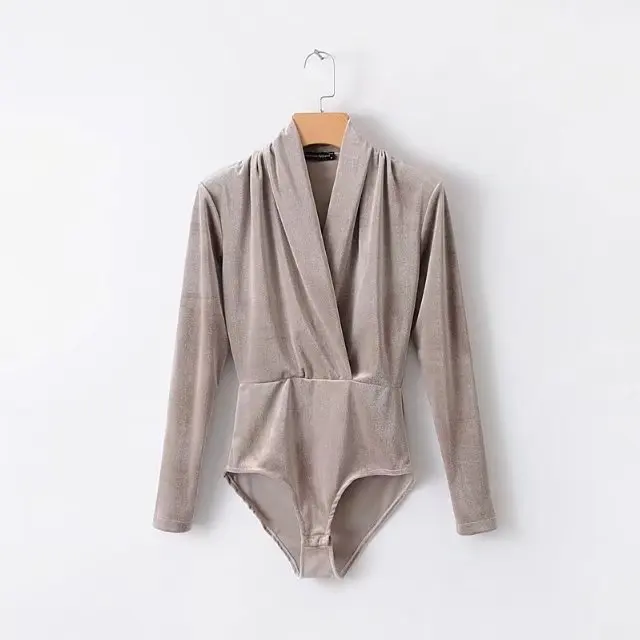 Crossover Design Loose Long Sleeve Bodysuits Vintage V Neck Stylish Sexy Women Jumpsuit Female Playsuits Casual Chic Retro Tops