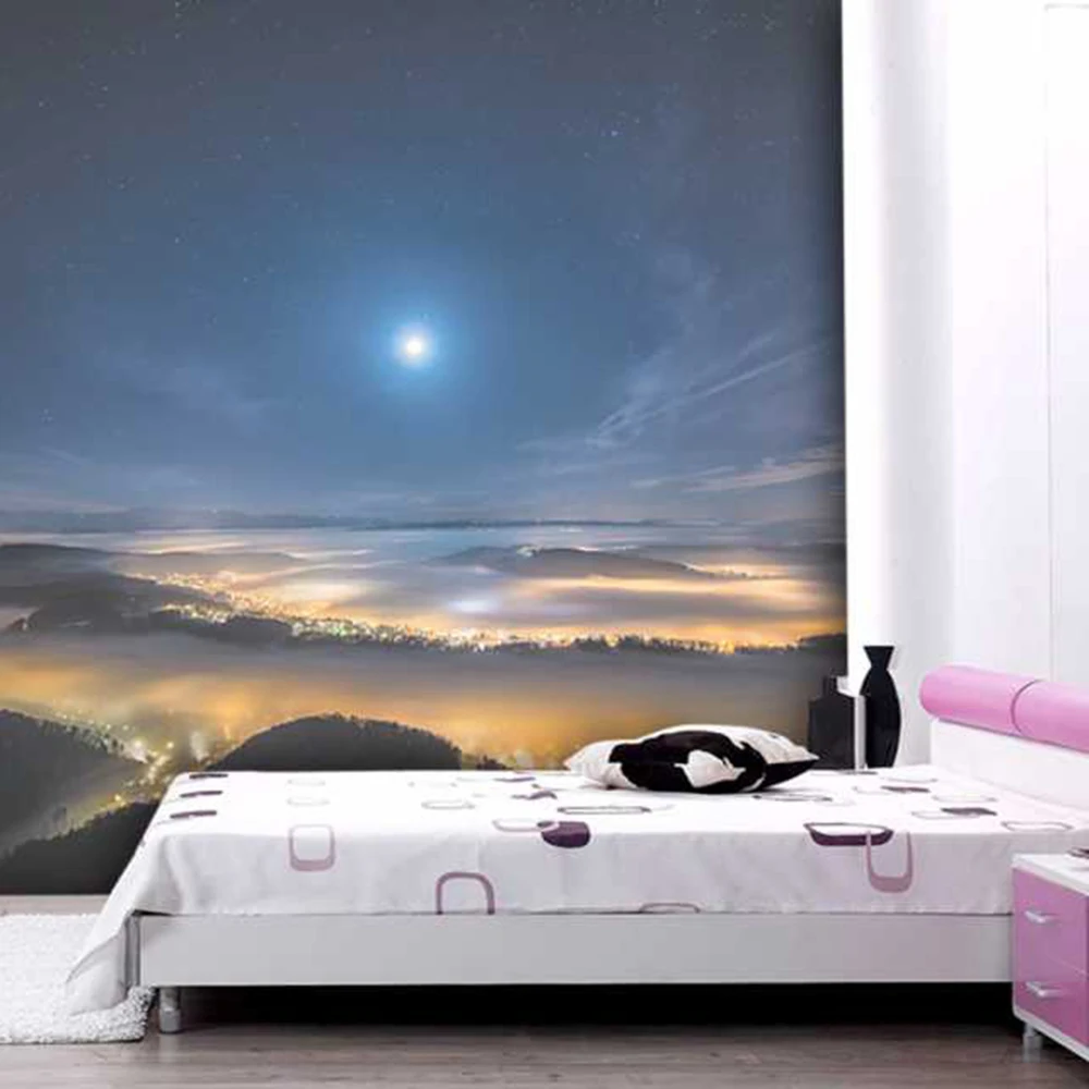 Ночное небо и огни гостиной фон 3D обои фотообои 3d papel de pared PW1500205426|papel pared|papel de3d |