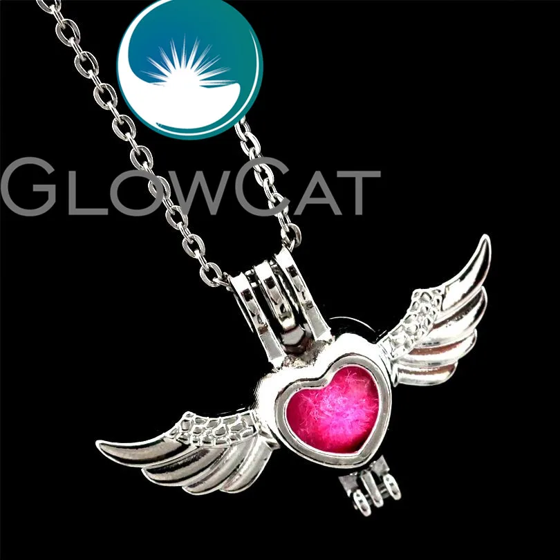 R-K650 Eagle Wings Heart Beads Cage Pendant Essential Oil Diffuser Pearl Cage Locket Necklace Best Friends Girl Party Gift