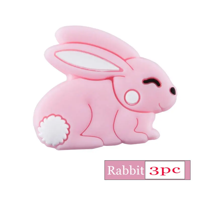 3pc Pink Mini rabbit 3 шт Силиконовые бусы для прорезывания зубов детские товары грызун животное панда детский Прорезыватель DIY для соски подвеска на цепочке-ожерелье жевательная - Цвет: 3pc Pink Mini rabbit