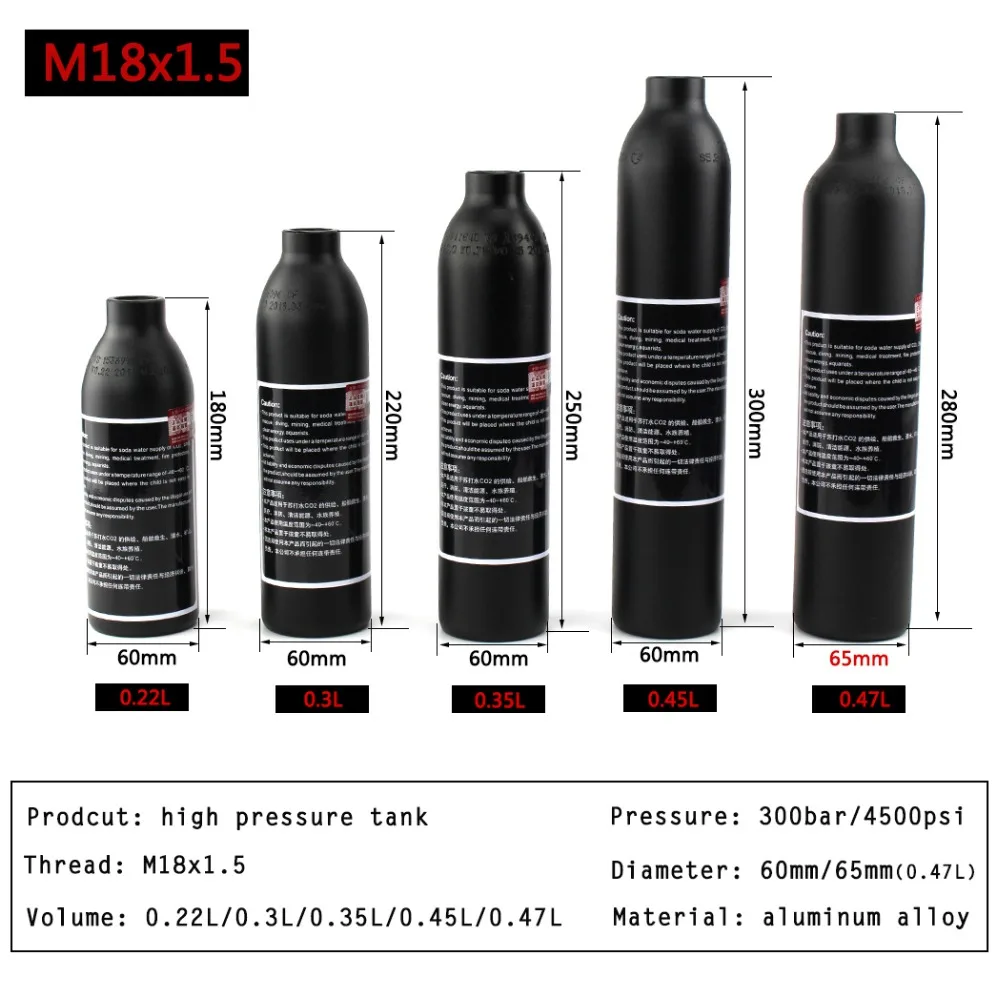 PCP Пейнтбол Airforce M18x1.5 сосуд высокого давления 0.22L 0.3L 0.35L 0.45L 0.47L цилиндр воздуха