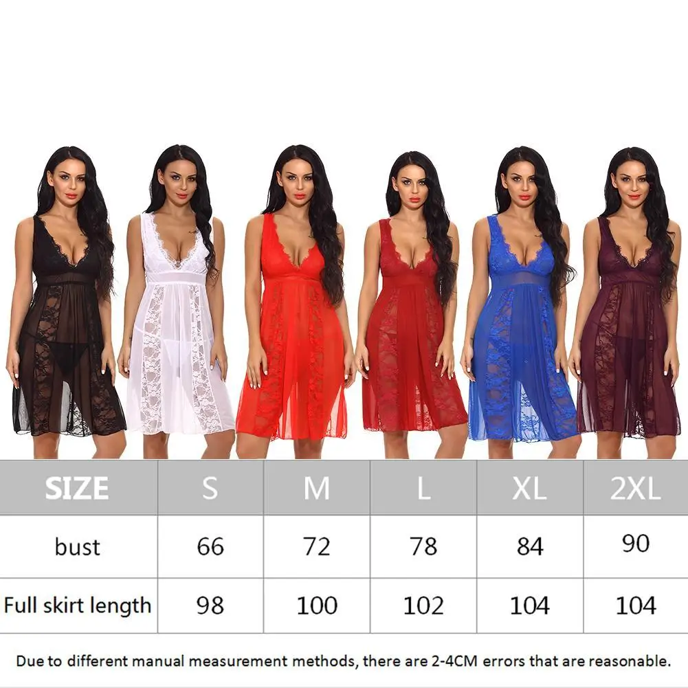 Women's Lace Lingerie Long Robe Sleepwear Chemise V Neck Babydoll Nightwear Sexy Dress | Женская одежда