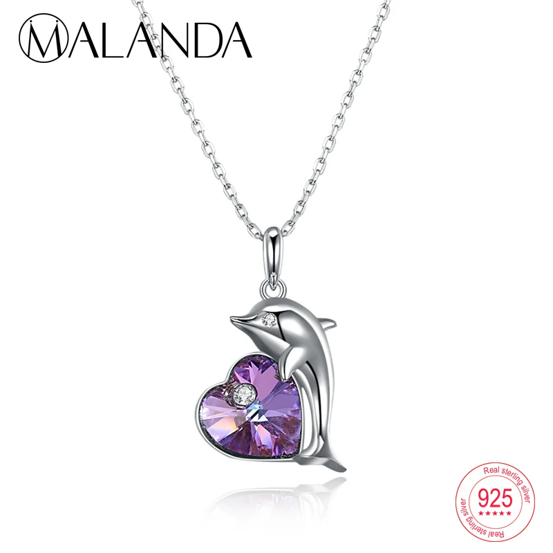 MALANDA Стерлинговое серебро сердце кристалл от Swarovski изысканные Дельфины Подвески