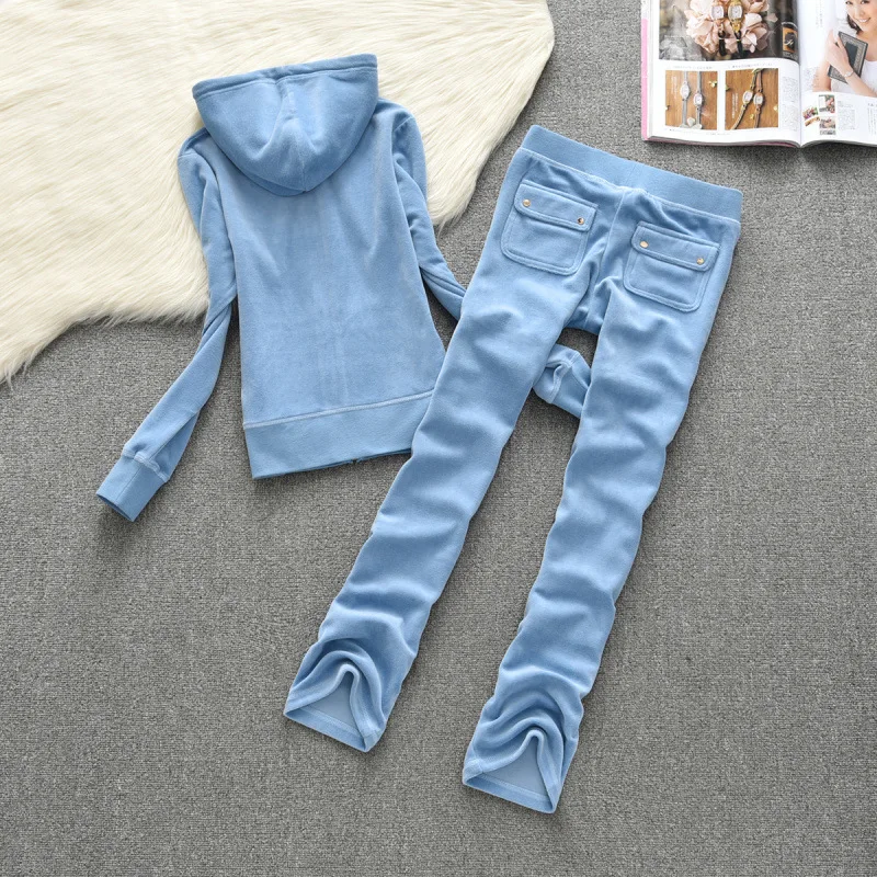 Spring / Fall 2022 Women'S Brand Velvet Fabric Tracksuits Velour Suit WomenTrack Suit Hoodies And Pants Size S - XXL images - 6