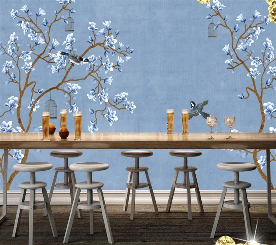 3d обои для гостиной и спальни ручная роспись Синяя Магнолия птица китайский