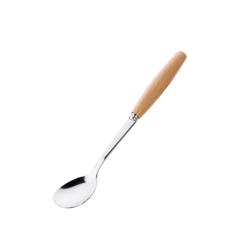 Coffee Spoon Unibird 1 шт. прибор из нержавеющей стали с деревянной ручкой палочки для еды фруктовая вилка суп кофе ложка стейк нож кухонная посуда - Цвет: Coffee Spoon