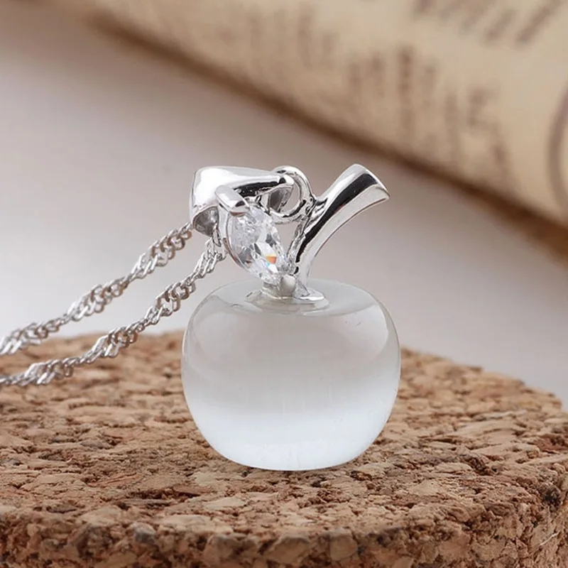 Фото OMHXZJ Wholesale Personality Fashion OL Woman Girl Gift White Pink Apple Opal AAA Zircon 925 Sterling Silver Pendant Charm CH02 №4