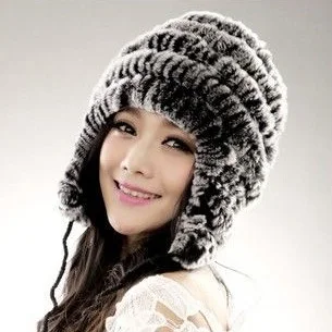 Women Genuine Rex Rabbit Fur Hat Knitted Rabbit Fur Cap Real Rabbit Fur Headwear Winter warm Hat Free Shipping J13