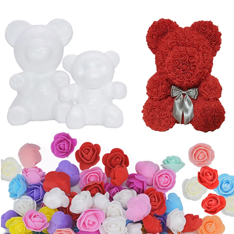 

1Pcs Polystyrene Styrofoam White Foam Bear Mold Artificial Rose Flower Head Teddy Valentine's Day Gifts Party Wedding Decoration