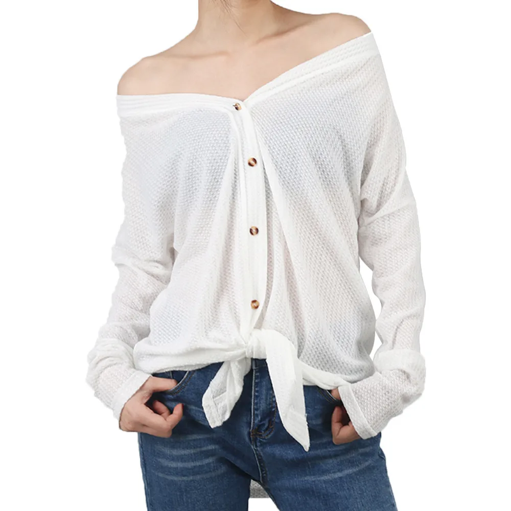 Женская футболка туника с вафельными пуговицами топы галстуком для женщин