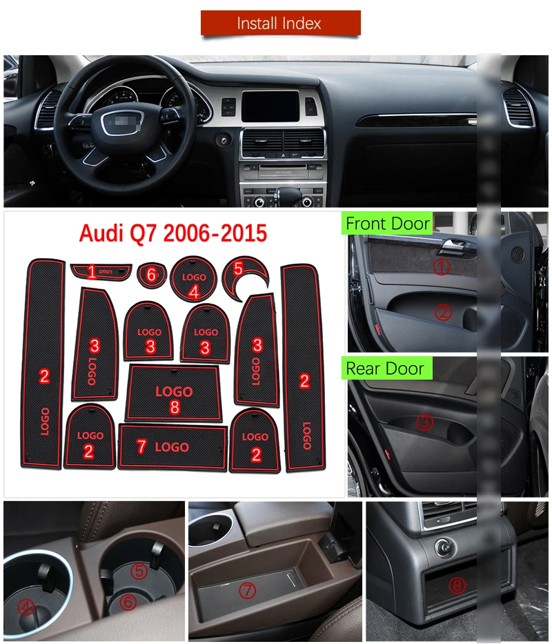 Противоскользящий резиновый коврик для подставки под ворота Audi Q7 4L 2006 2015 S line LOGO