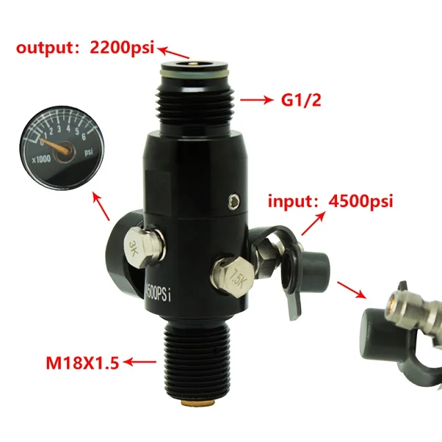 Нить M18X1.5 4500psi Пейнтбол hp регулятор воздушного бака с выходным давлением 800psi 1800psi 2200psi - Цвет: 2200psi