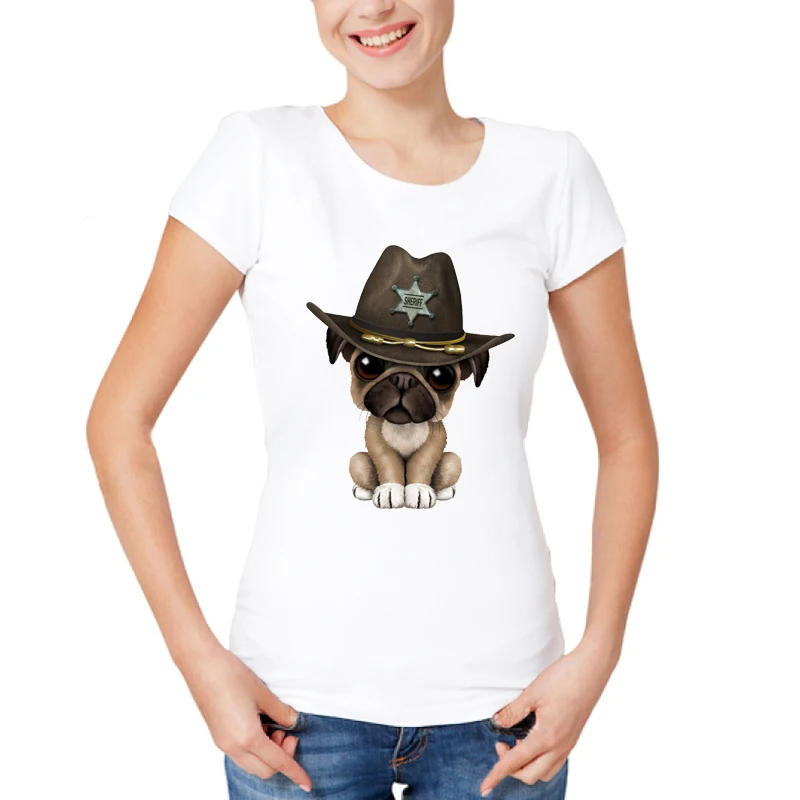 2019 Kawaii Animal Cute Pug Chihuahua Dj печать футболка женская забавная 3d с круглым вырезом