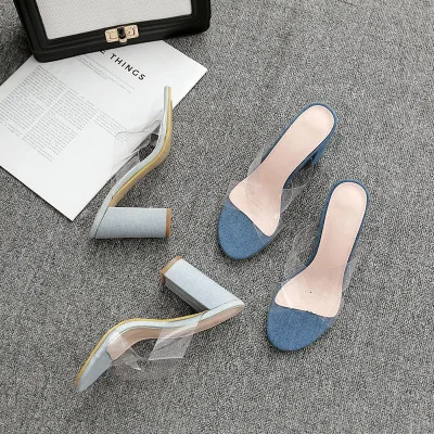 Summer hot fashion wild retro ladies sandals and slippers fish mouth transparent thick with Japanese high heels | Обувь