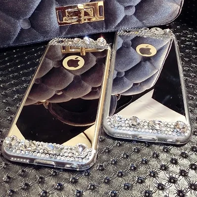 Зеркало Роскошные Алмазный Rhinestone TPU чехол для iPhone 6 6S 4.7/плюс 5.5 мягкий силиконовый