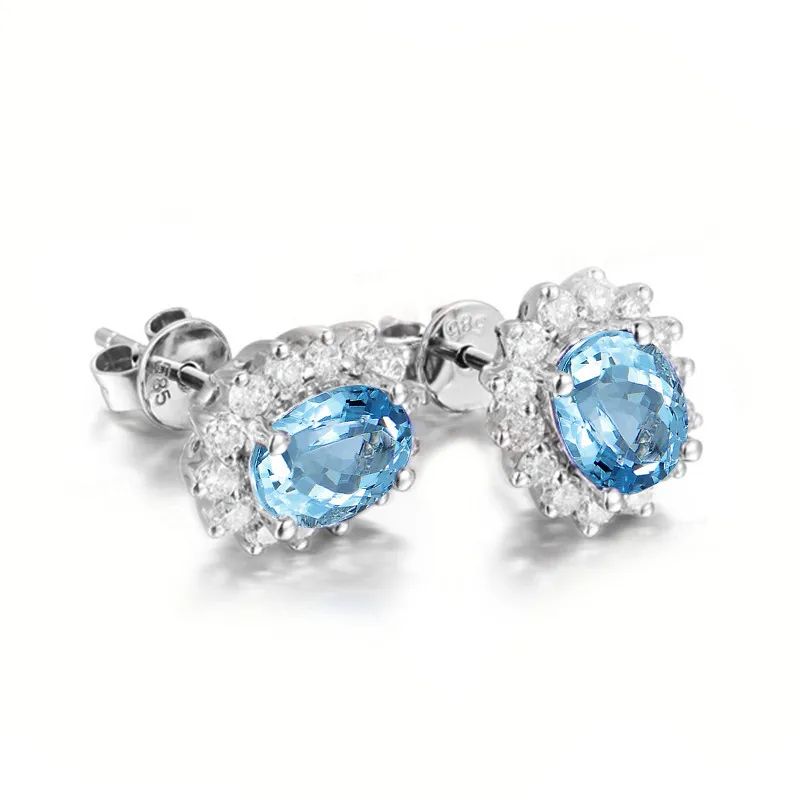 Женские овальные серьги гвоздики QYI 2 5 ct с небесно голубым топазом из