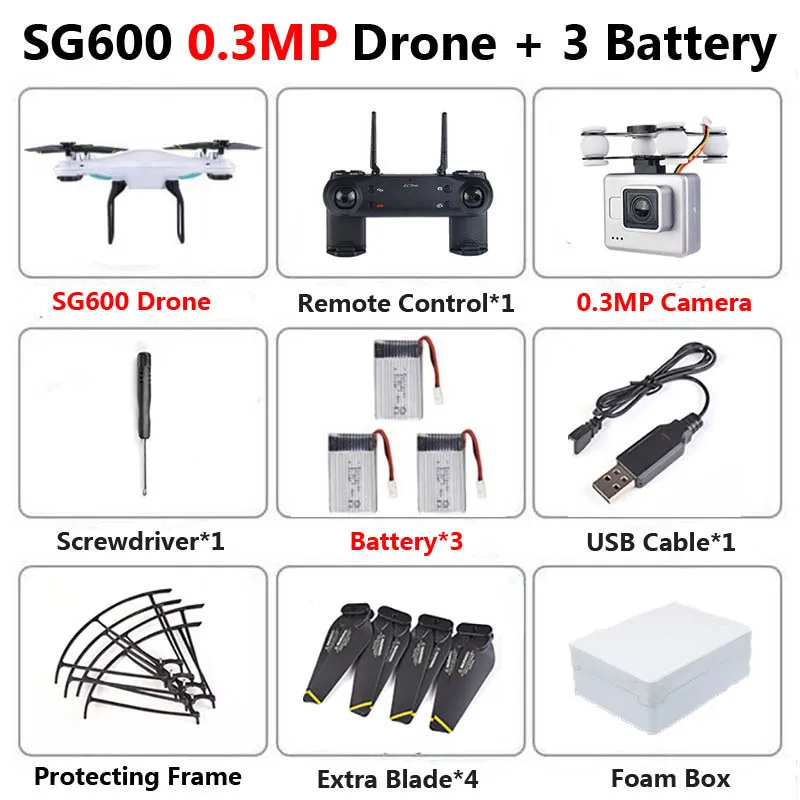 0.3MP White 3B Foam SG600 Профессиональный Дрон с камерой светодиодный 2MP HD WiFi FPV широкоугольный высота отверстие RC Квадрокоптер вертолет игрушки подарок VS E58 X5HW - Цвет: 0.3MP White 3B Foam